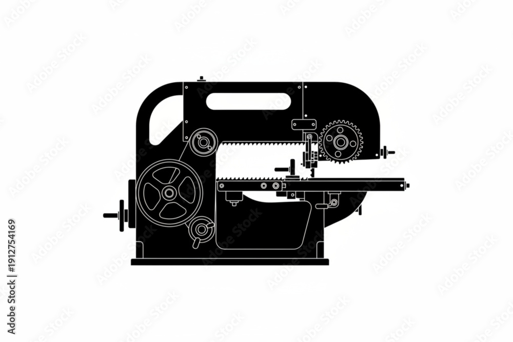 Fototapeta premium Antique Scroll Saw Silhouette: The stark black silhouette of a vintage scroll saw stands out, a testament to craftsmanship and the legacy of industrial design.