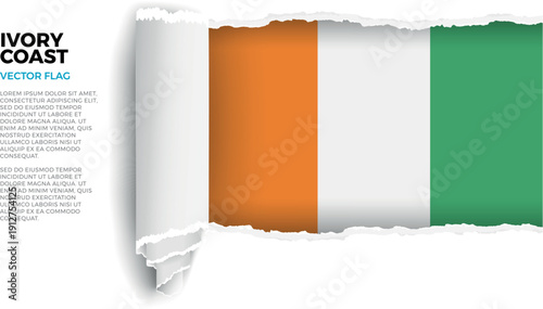 Flag of Ivory Coast. Flag revealed through torn paper rolled up on a transparent background
