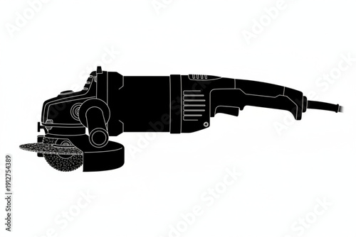 Angle Grinder Silhouette: A sleek, black silhouette of an angle grinder against a contrasting backdrop, illustrating power tool and construction equipment.