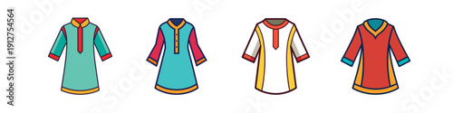 Collection of colorful tunic designs, flat design vector illustration