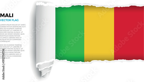 Flag of Mali. Flag revealed through torn paper rolled up on a transparent background