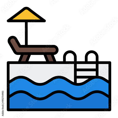 Swimming Pool Filled Line Icon Vector for Hotel Service and Hospitality, Accommodation Facilities and Guest Amenities Symbol