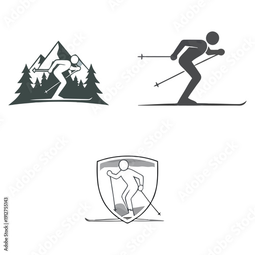 Cross-Country Skiing logo style silhouette illustrator with white background