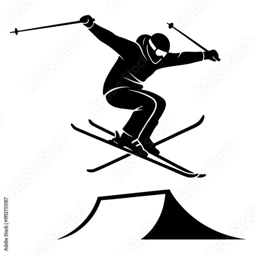 Freestyle Skiing minimal vector silhouette illustrator with white background