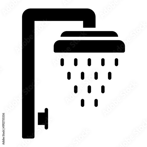 Shower Glyph Icon Vector for Hotel Service and Hospitality, Accommodation Facilities and Guest Amenities Symbol