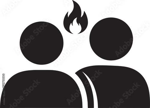 Two People with Thought Bubble Flame Icon Communication Idea