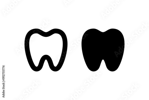 Simple black and white tooth icons for dental graphics and design.