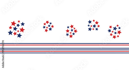 Red, white, and blue star clusters with horizontal stripes on transparent background, vector illustration