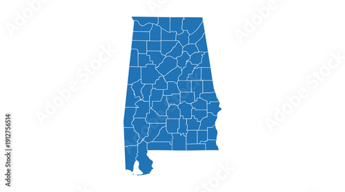 Alabama County Map Vector – Blue Outline of U.S. State with Detailed County Borders for Geography, Education, and Regional Design Projects