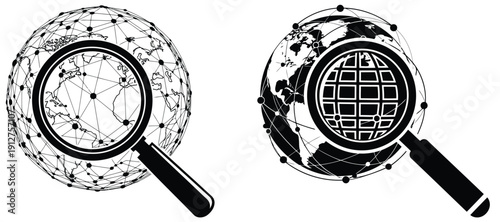 Vector magnifying glass silhouette illustrations for search and discovery concepts