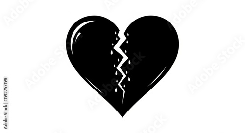 Black broken heart symbol on white background.
