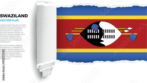 Flag of Swaziland. Flag revealed through torn paper rolled up on a transparent background