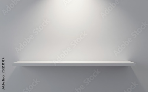 Wallpaper Mural Minimalist White Shelf on Wall Display Illuminated by Spotlight for Product Presentation and Mockup Torontodigital.ca