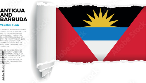 Flag of Antigua And Barbuda. Flag revealed through torn paper rolled up on a transparent background