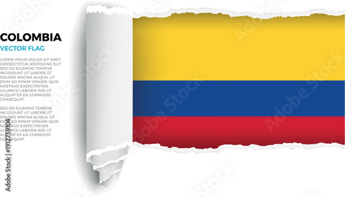 Flag of Colombia. Flag revealed through torn paper rolled up on a transparent background