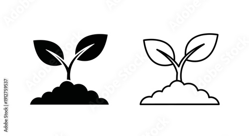 Two seedlings growing in pots, plant growth, nature illustration, organic life Vector