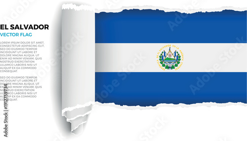 Flag of El Salvador. Flag revealed through torn paper rolled up on a transparent background