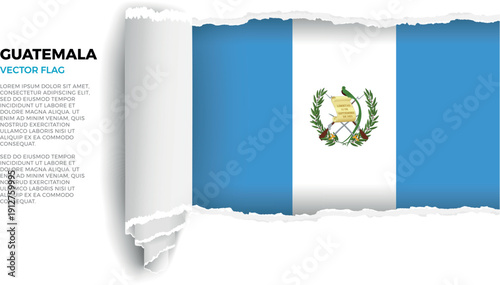Flag of Guatemala. Flag revealed through torn paper rolled up on a transparent background