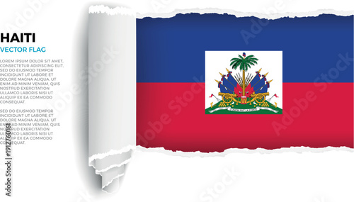 Flag of Haiti. Flag revealed through torn paper rolled up on a transparent background