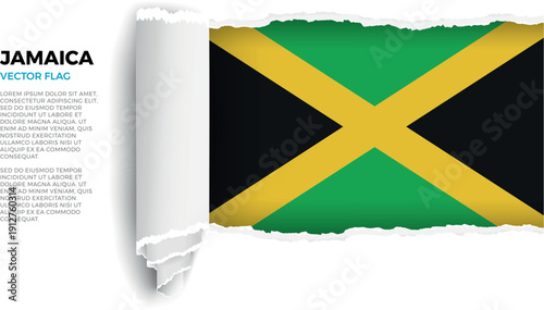 Flag of Jamaica. Flag revealed through torn paper rolled up on a transparent background