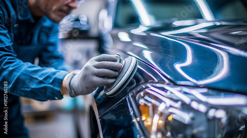 A man polishes a car