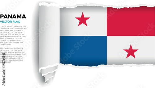 Flag of Panama. Flag revealed through torn paper rolled up on a transparent background