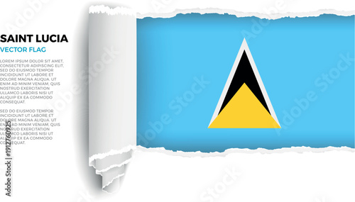 Flag of Saint Lucia. Flag revealed through torn paper rolled up on a transparent background