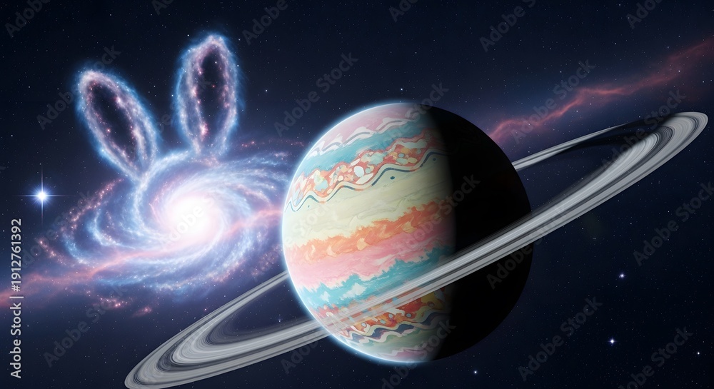 custom made wallpaper toronto digitalCosmic Rabbit Spiral Galaxy with Ringed Planet