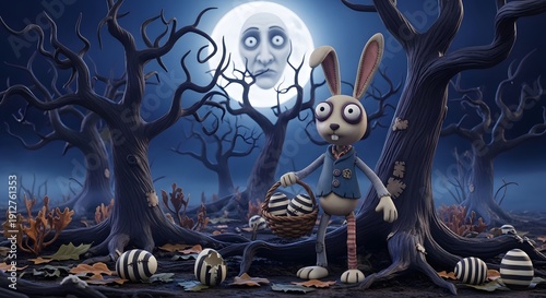 Wallpaper Mural Haunted Forest Rabbit with Striped Eggs Torontodigital.ca