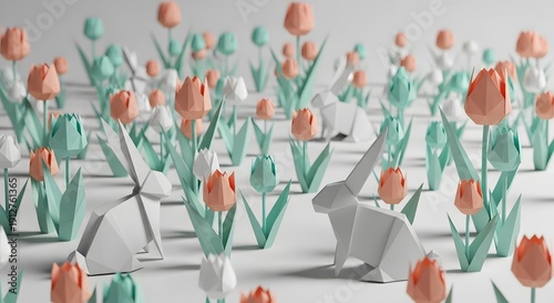Wallpaper Mural Origami Garden with Rabbits and Tulips Torontodigital.ca