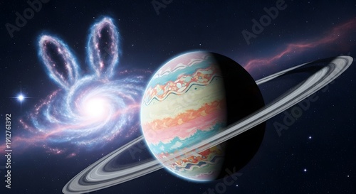 Wallpaper Mural Cosmic Rabbit Spiral Galaxy with Ringed Planet Torontodigital.ca