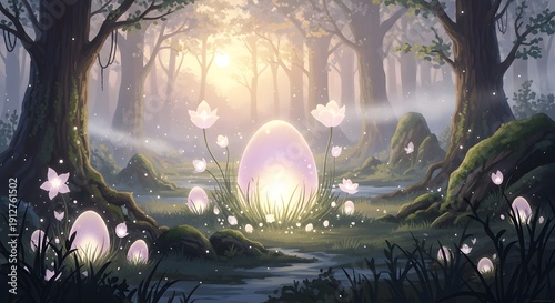Wallpaper Mural Enchanted Forest with Glowing Eggs Torontodigital.ca