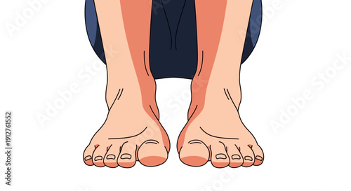 Anime Style Bare Feet Illustration: Squatting or Crouching Pose View. Cartoon Graphic Asset for Body Anatomy and Health Concepts Isolated on White.
