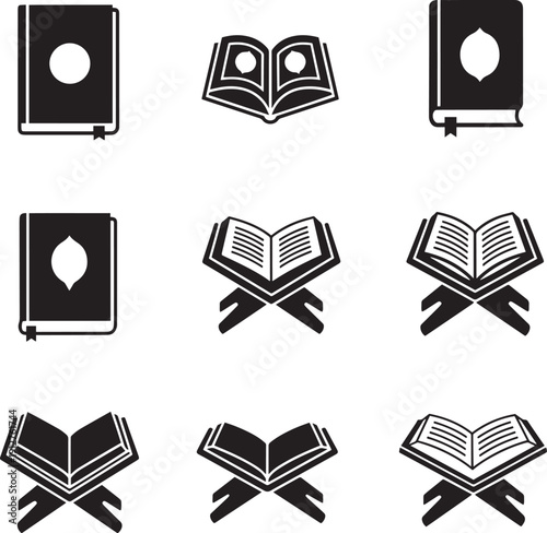 Collection of Islamic holy books and Quran icons on transparent background