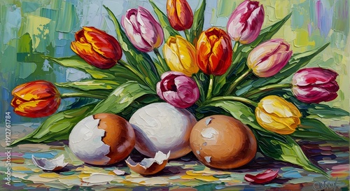 Wallpaper Mural Vibrant Tulips and Eggs Still Life Torontodigital.ca