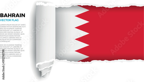 Flag of Bahrain. Flag revealed through torn paper rolled up on a transparent background