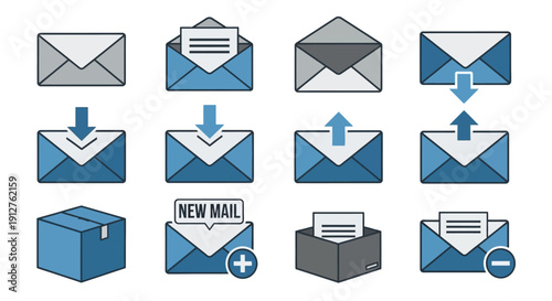 Envelope Icons Set: Mail, Message, Delivery Concepts