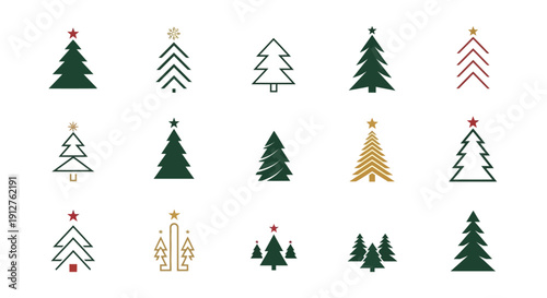 Festive Christmas Tree Vector Icon Set for Holiday Designs