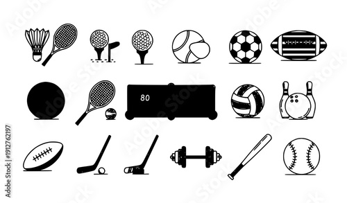 Minimal Sports Equipment Line Icons — Badminton, Basketball, Football, Tennis, Golf, Soccer & More Vector Set