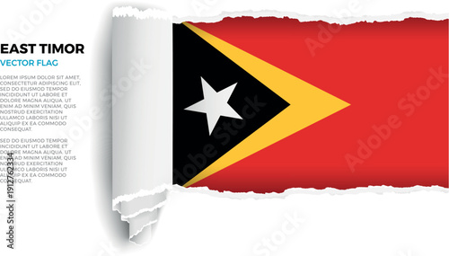 Flag of East Timor. Flag revealed through torn paper rolled up on a transparent background