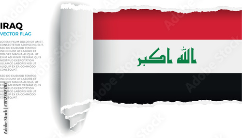 Flag of Iraq. Flag revealed through torn paper rolled up on a transparent background