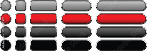 Buttons isolated with metallic chrome elements, navigation panel for website.