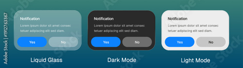 Editable vector notification pop up UI design with liquid glass style