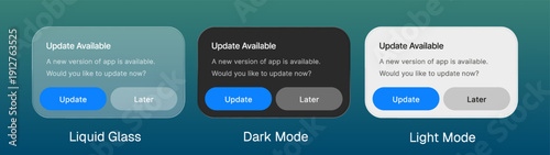Update pop up UI design with liquid glass style