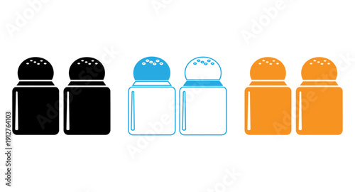 Assorted colored bottles with black and dome-shaped caps lined up in a row isolated on transparent background, Vector