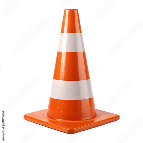 Traffic Cone, Orange safety pylon with white reflective stripes