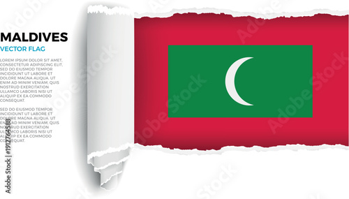 Flag of Maldives. Flag revealed through torn paper rolled up on a transparent background
