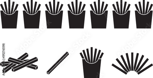 French fries silhouette collection set, fast food potato fries isolated black illustration
