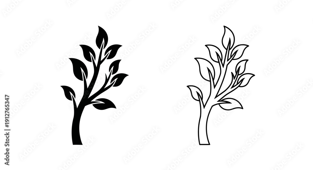 Obraz premium Minimalist tree illustration with branches and leaves, nature design, vector art Vector