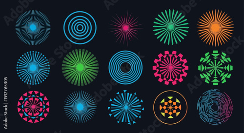 Abstract Geometric Radial Patterns Set - Colorful Circular Design Elements Collection